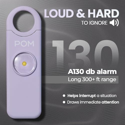 POM Personal Safety Alarm for Women – 130dB Loud Emergency Siren, USB-C Rechargeable with Bright LED Flashlight, Portable Keychain Design for Self Defense, Purse, Backpack & Travel (Lavender) — view 3