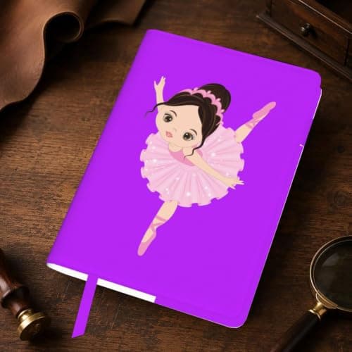 Little Ballerina Dancing Girl Print A5 Leather Journal Cover,Refillable Genuine Leather Journal Notebook Cover