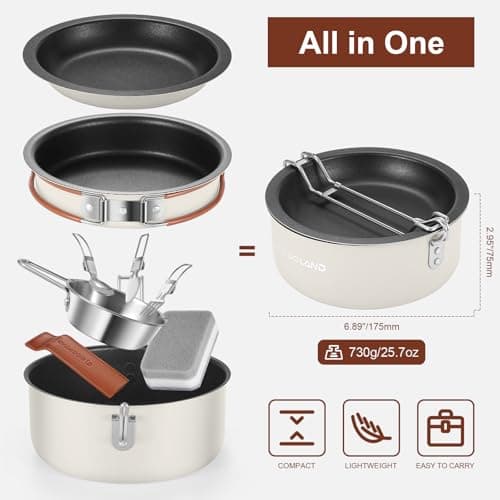 Odoland 10 pcs Camping Cookware Set, Non-Stick Lightweight Cooking Set with Plates Bowls Forks Knives and Spoons - Perfect for Backpacking, Camping, Hiking and Picnicking Milk White — view 6