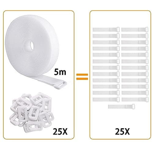 WSZJINB 5m x 2cm Adjustable Cable Straps with 25 Buckles, Free Cut Length, White Reusable Fastening Cable Ties, Hook and Loop Securing Strap for Cable Tidy, Wire Management, Cord Organiser — view 5
