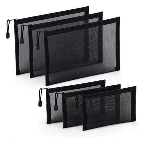6 Pack Mesh Cosmetic Pouches with Zip, 3 A5 & 3 A6 Makeup Bags