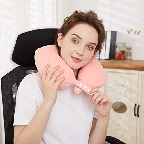TALLGO Travel Neck Pillow, Best Memory Foam Airplane Pillow for Head Support Soft Adjustable Pillow for Plane, Car & Home Recliner Use (Pink) — view 2