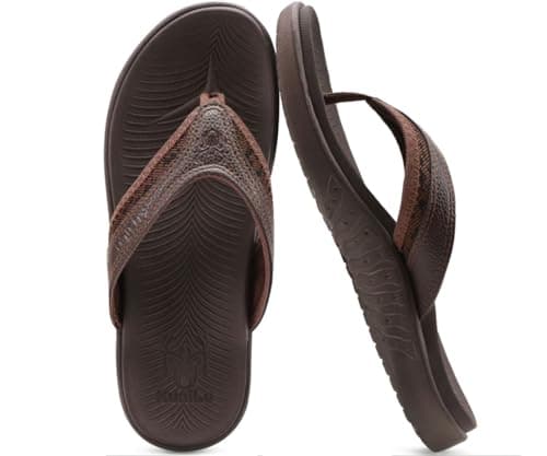 KuaiLu Mens Leather Flip Flops Orthotic Thong Sandals With Arch Support — view 3