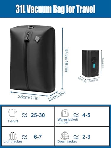 Wireless Vacuum Storage Bags for Travel with Pump – IP67 Waterproof TPU Space Saver Compression for Suitcases, Backpack & Camping, Electric Air Pump with 5 Nozzles — view 4