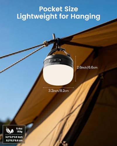 Glocusent Rechargeable Camping Light, 120H Pocket Tent Camping Lantern IPX5 — view 3