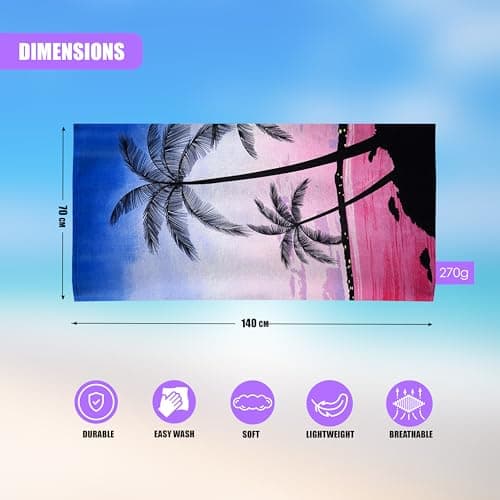 GEEZY Microfibre Beach Towel, Sunset Design - Quick Drying, Lightweight, Sand-Free, Large & Durable, Summer Design - Beach Essentials for Travel, Holiday, Swimming, Sauna, Adults & Kids, 70x140cm — view 4