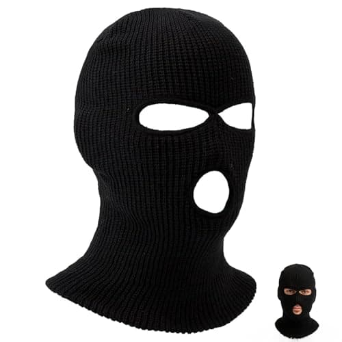 IOHJSA 3 Hole Knitted Balaclava, Full Face Covering Winter Knitted Balaclava Protection, Ski Mask for Outdoor Sports (Black)