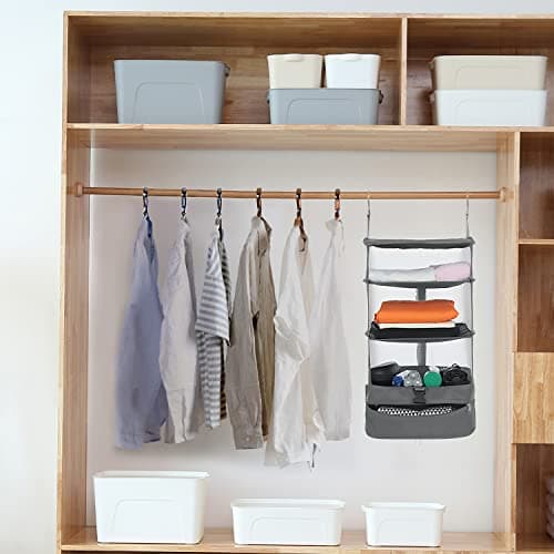 ELEZAY Hanging Packing Cubes Portable Closet Shelves Travel Collapsible Compression Garment Organisers for Carry-on Luggage Suitcase with Breathable Perforated Material Large_11.8 * 11.8 * 24 in, Grey — view 6