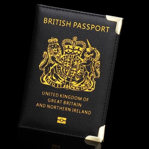Glanzend British Passport Holder | UK Passport Wallet | UK Passport Cover for Travel Business Cards Credit Cards and Boarding Passes | Non EU | Premium PU Leather | Gold Protective Corners | Black — view 4