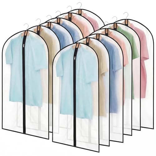 12 Pack Garment Bags, 40in PEVA Suit Bags Clothes Covers, Black Edge