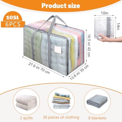 Dntorx 6 Pack 105L Moving Bags Clothes Storage Bags Drom Packing Box, Grey — view 2