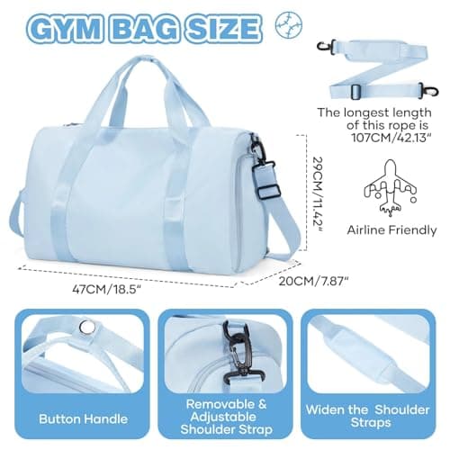 HYC00 Gym Bag Womens Mens Small Sports Duffle Bags with Shoes Compartment & Wet Pocket Weekend Travel Duffel Bag for Women Carry on Overnight Bags Lightweight Holdall Hospital for Yoga,Light Blue — view 2