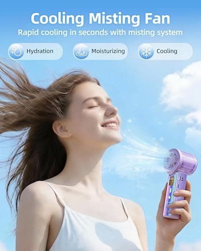 4-in-1 portable spray handheld fan,Extra-large battery USB rechargeable spray fan,Adjustable 1-100 Speed,mini fan,foldable personal fan,LED display,for Travel/makeup/Outdoor/Camping/concert(Purple) — view 3