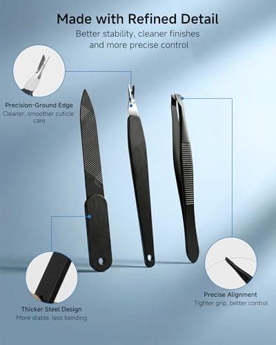 Manicure Set, 19 Pieces Professional Stainless Steel Nail Clippers with Black Leather Storage Case, Portable Care Kit for Travel or Home, Gifts — view 5