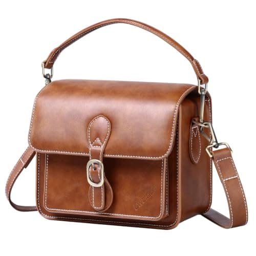 Cwatcun Brown Leather Camera Bag for Photographers, Waterproof Camera Bag
