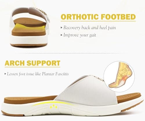COFACE Womens Orthotic Slides Yoga Mat Arch Support Sandals White Khaki 7 — view 3