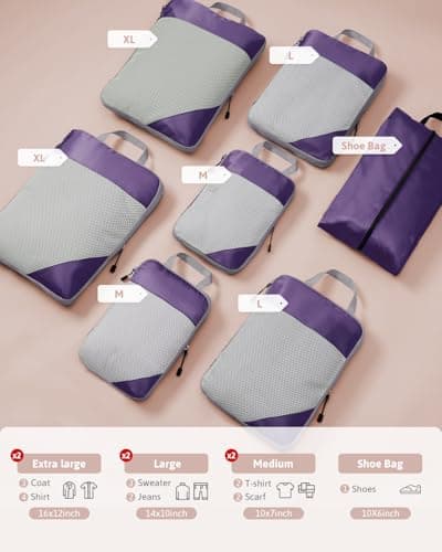 Meowoo 7-Piece Compression Packing Cubes for Luggage, Travel Organisers — view 2