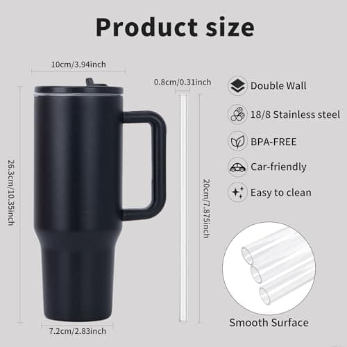 CherryKelly 40oz (1200ml) Tumbler with Handle & Flip Straw | Stainless Steel Travel Coffee Mug | Insulated Thermal Cup | Hot & Cold Drinks Water Bottle | BPA-Free - Black — view 2