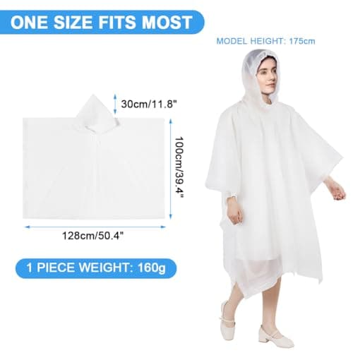 flintronic 2PCS Waterproof Poncho Adult, Reusable Rain Ponchos, EVA Rain Poncho, Lightweight Waterproof Raincoat with Hoods, Rain Cover Poncho for Camping, Hiking Travel Men Women (White) — view 2