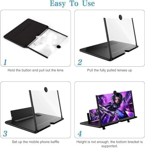 Goevcclei 14" Inch phone magnifier screen,HD Phone Amplifier with Folding Stand Holder Portable Movie Video Game Enlarger 3d Movies Phone Projector Gadgets for Gifts — view 6