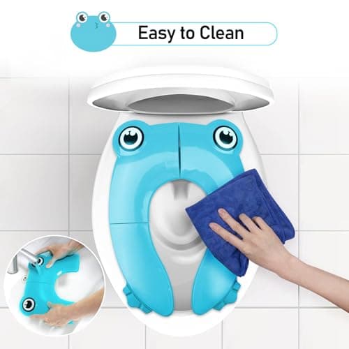 Pejoye Folding Potty Training Seat for Kids, Foldable Potty Toilet Training Seat, Portable Travel Toddler Toilet Seat with 6 Anti Slip Silicone Pads and 1 Carry Bag, Blue Frog — view 4
