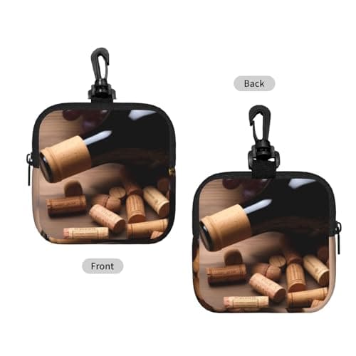 Mini Pouch with Carabiner, Neoprene Travel Makeup Bag with Zipper Tool Storage Pouch Wine Bottle Corks Grapes Coin Purse Portable Earbud Case Waterproof Card Holder Wallet for Women Men — view 2