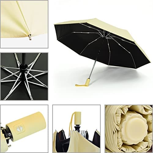 SY COMPACT Automatic Windproof Umbrellas Travel Strong Umbrella for Rain and Sun Protection Small Umbrella UV Blocking for Women and Men (Light Yellow) — view 3