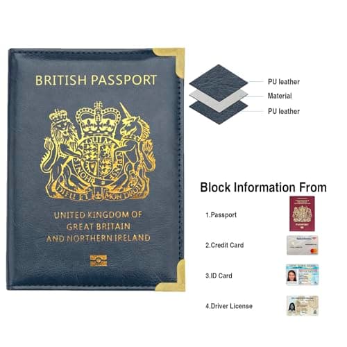 FACATH Passport Cover Holiday Essentials UK Passport Holder Minimalist Wallet British Travel Accesaries Ireland Card Holder (Navy Blue) — view 3