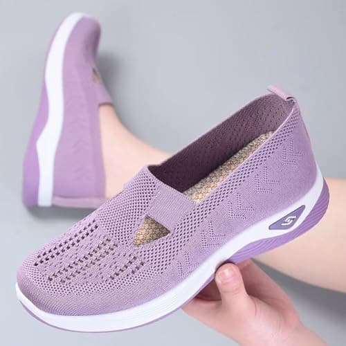 Women's Orthopedic Mesh Walking Shoes Athletic Sport Running Sneakers Slip-on Cozy Breathable UK Size 6 Lavender — view 2