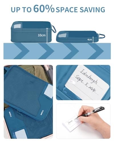 ECOHUB 4pcs Compression Packing Cubes, Suitcases Organiser Bag with Tag, Recycled Travel Bags Organiser for Backpack, Tear-resistant Packing Organiser for Carry On Luggage, Blue Green (Patent Pending) — view 2