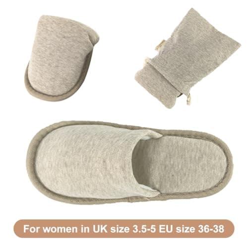 EQLEF Travel Slipper for Women and Men with Storage Bag, 1 Pair Outdoor Foldable Portable Non-Disposable Spa Slippers(Beige, UK Footwear Size System, Adult, Women, Numeric Range, Medium, 3.5, 5) — view 5