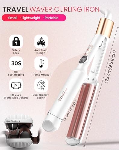 UKLISS Hair Waver Pro Mini Wave Curling Iron with 2 Travel Adapters — view 3