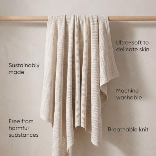 Bloomsbury Mill - Cellular Blankets Baby - 100% Organic Cotton - 2 Pack - Oat - Beige - Newborn Essentials - Soft Breathable Baby Blankets for Pram, Cot, Moses Basket - 75x95cm — view 4