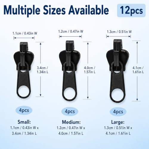 12 Pack Universal Detachable Zipper Repair Kit Seamless Smooth Quick Replacement for Jackets, Coats, Suitcases, Bags, Skirts, Dresses and Accessories — view 2