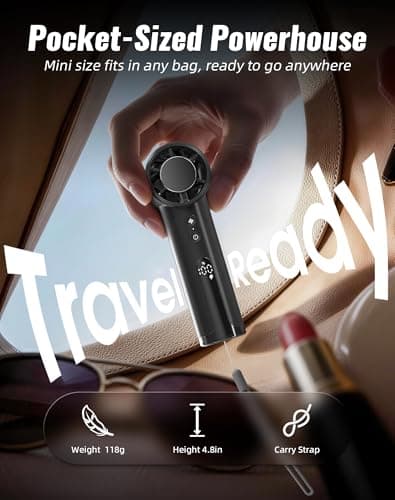 OidoZac Hand held Fan, 18800RPM High Speed (1-100) Mini Hand Fans, 4000mAh Small Personal Portable Fan with Strap, Powerful Handheld Fans for Travel, Office, Outdoor, Camping, Gift, Black — view 3