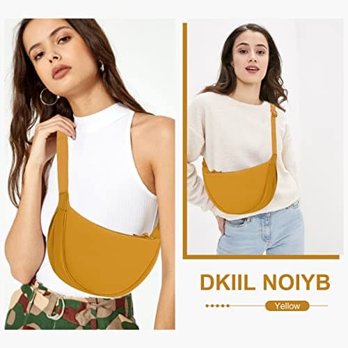 DKIIL NOIYB Crescent Bag for Women Men, Nylon Hobos Crossbody Shoulder Bag, Portable Purse with Adjustable Strap, Solid Color Chest Fanny Pack, Yellow, 31cm — view 6