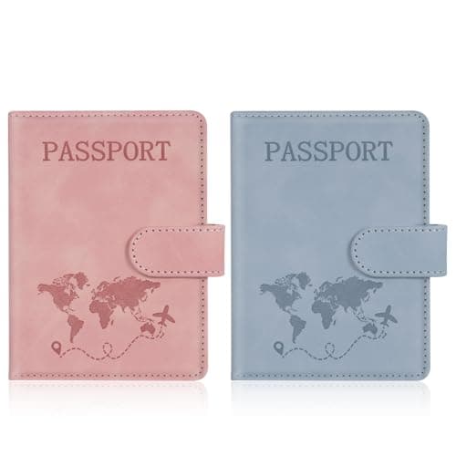 AOOTE Passport Holder Cover Wallet Case, 2Pcs PU Leather RFID Blocking Passport Cover Case with Card Slots, Passport Holder for Passports Ticket Boarding Passes Credit Cards Business Cards
