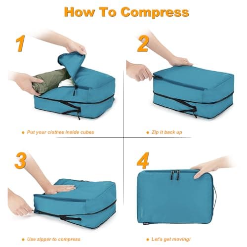 Compression Packing Cubes, Lumesner 8 Set Travel Essentials Packing Cubes for Carry on Suitcases, Compression Suitcase Organizers Bag Set & Travel Cubes (8-piece,Blue) — view 4