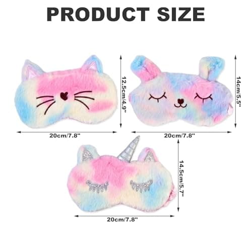 Kids Sleep Mask 3 Pack, Cute 3D Animal Eye Masks for Sleeping, Soft Plush Rabbit Cat Blindfold, Breathable Travel Eye Cover for Girls Boys Women, Adjustable Night Eyeshade — view 2