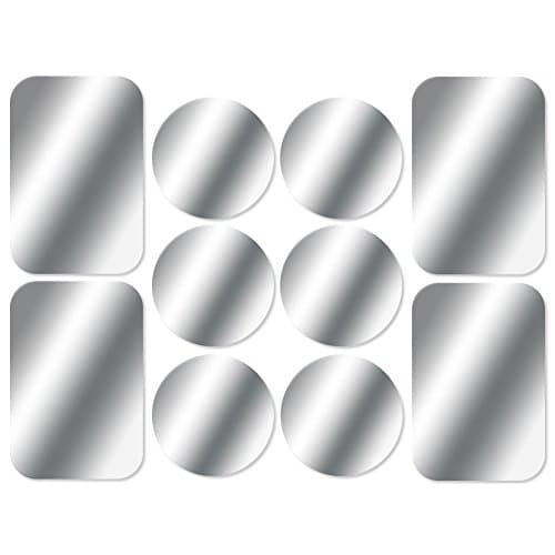 AJOXEL Metal Plate for Phone, [10 Pack] Replacement Mount Metal Plates Kits with Adhesive Universal for All Magnetic Car Phone Holder Cradle Magnet Car Mount, (4 Rectangular and 6 Round), Silver