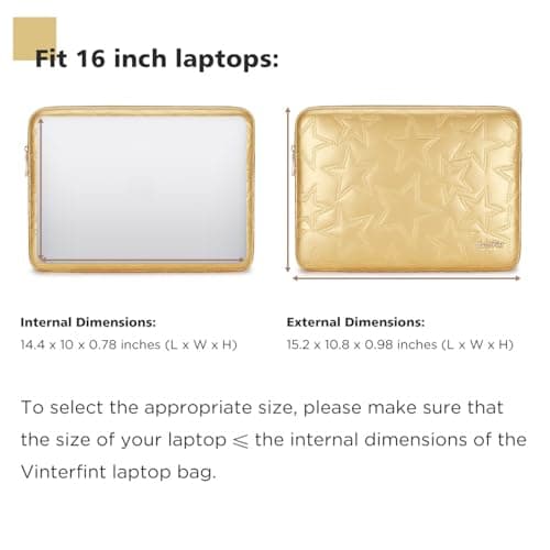 Vinterfint 15 16 inch Laptop Sleeve Case for 15" MacBook Pro/Air M5 M4,16" MacBook Pro M5 M4,15" Surface Laptop 7 AI,15" IdeaPad Slim 5i Gen 9,16.3" XPS 16,HP ThinkPad Notebook Bag Cover,Gold — view 4