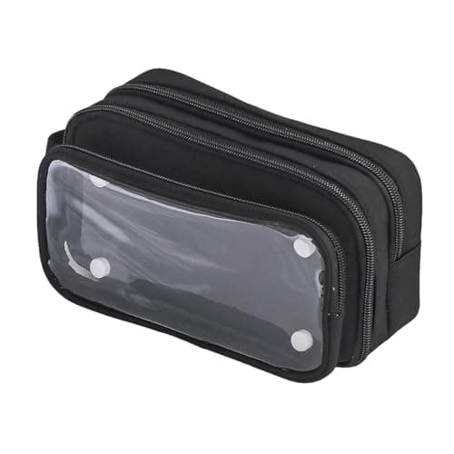 Pencil Case with 3 Compartments, Large Capacity School Pencil Case Stationery Organizer Pouch Waterproof Clear Makeup Bag Aesthetic Pen Bag for Girls Boys Teens Travel Office Supplies (Black)