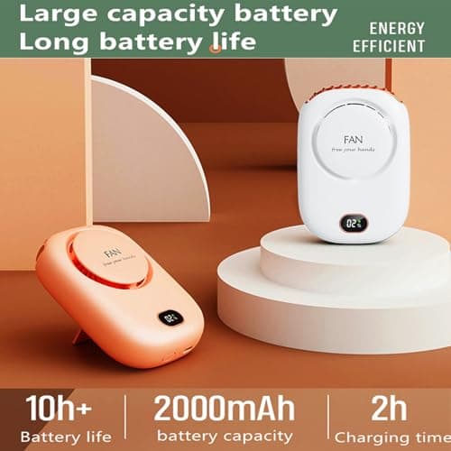 Mini Wearable Personal Fan, Hanging Neck Rechargeable Portable Summer Cooling Fan with Lanyard and Bracket, Powerful 3 Speed 120 Degree Wide-angle Clip on Waist Outdoor Bladeless Small Fans (Pink) — view 3