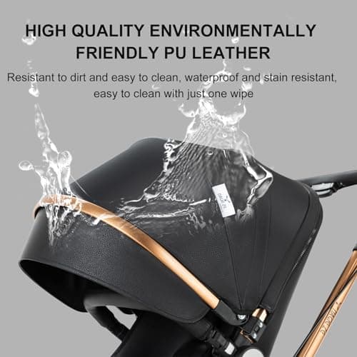 Magic ZC PU Leather 3 in 1 Pushchair Pram Travel System, Baby Stroller 3 in 1 with 360° Rotatable Seat, Newborn Infant Buggy with Aluminum Frame, Toddler Carriage with One-Click Folding (906 Brown-1) — view 3
