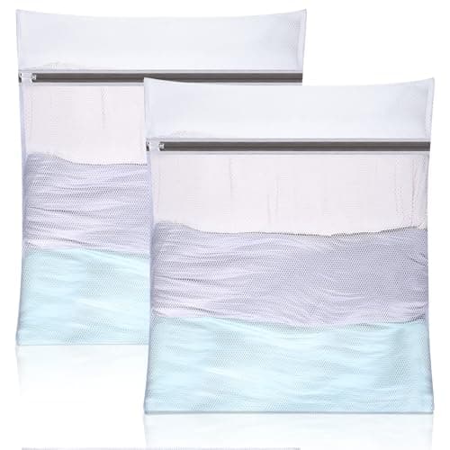 2 Pack XL Large Mesh Laundry Bags with Zips, 50 x 60 CM, White
