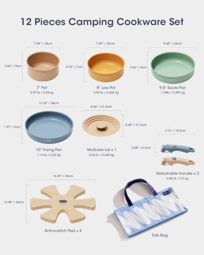 Stackbear 12 Piece Ceramic Cookware Set with Detachable Handle, Non Stick — view 2