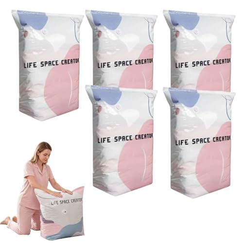 No Pump Vacuum Storage Bags for Clothes & Bedding, 5 Pack L-100x80x38cm