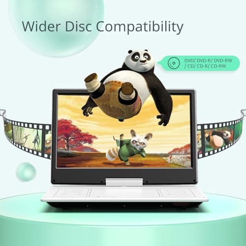 Yoton 16.9" Portable DVD Player, 14.1" HD Screen, Easy Setup, 6H, White — view 3