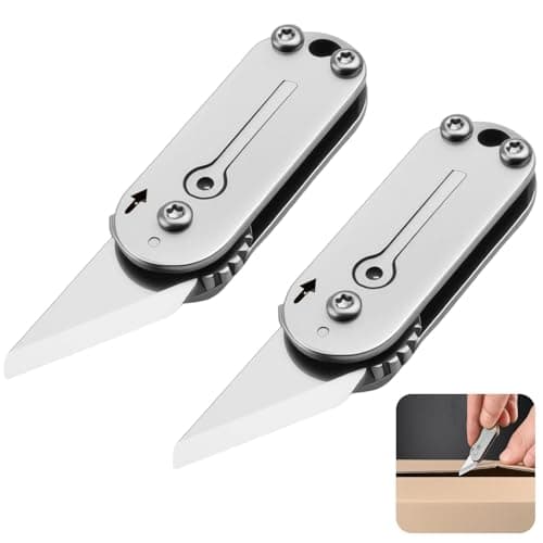 2Pcs Titanium Finish Folding Multi-Tool, Portable EDC Utility Cutter with Keychain for Box Opening, Outdoor, DIY, Camping & Everyday Carry
