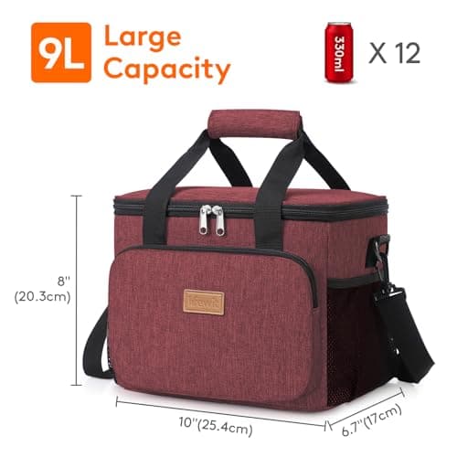 Lifewit Lunch Bag 9L 12 Can Insulated Lunch Box Soft Cooler Cooling Tote for Adult Men Women, Burgundy — view 3